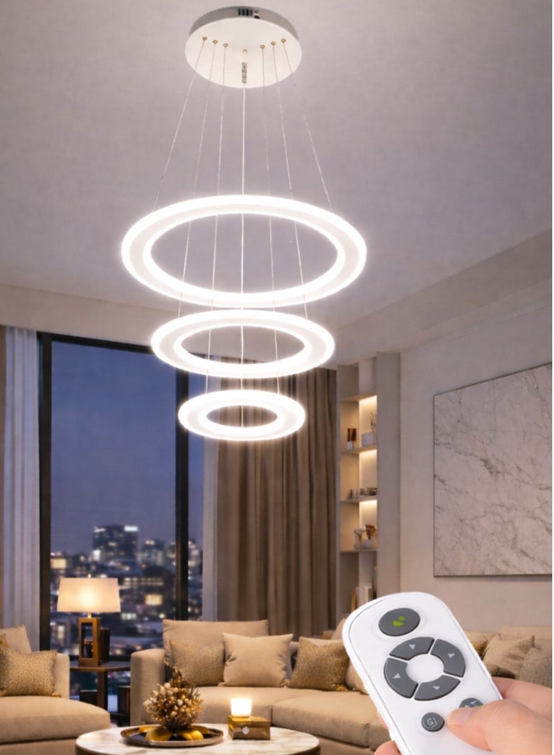 AL THURAYAT Modern geometric design chandelier consisting of round LED rings suspended by thin wires, 3 gradient lighting colors, Chandelier LED  that is compatible with interior spaces, ideal for the living room and dining room - Image 4